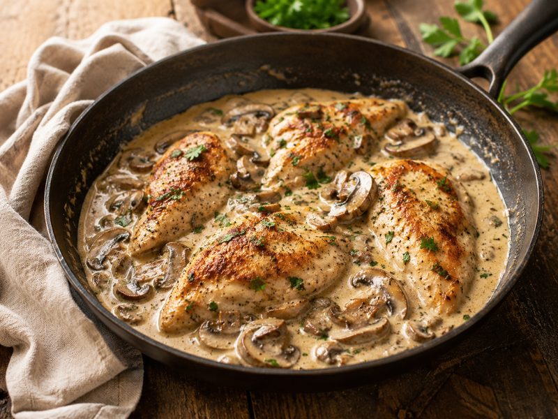 دجاج بالكريمة والفطر