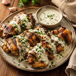 دجاج مشوي بصلصة الياغورت والثوم