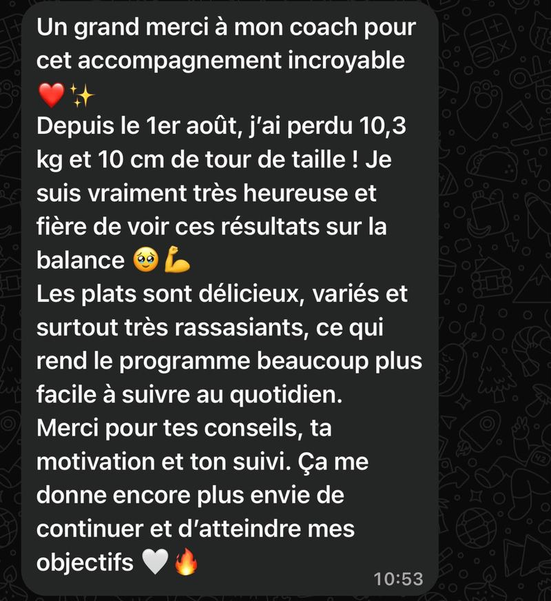 Capture : message d'une testeuse, depuis le 1er août -10,3 kg