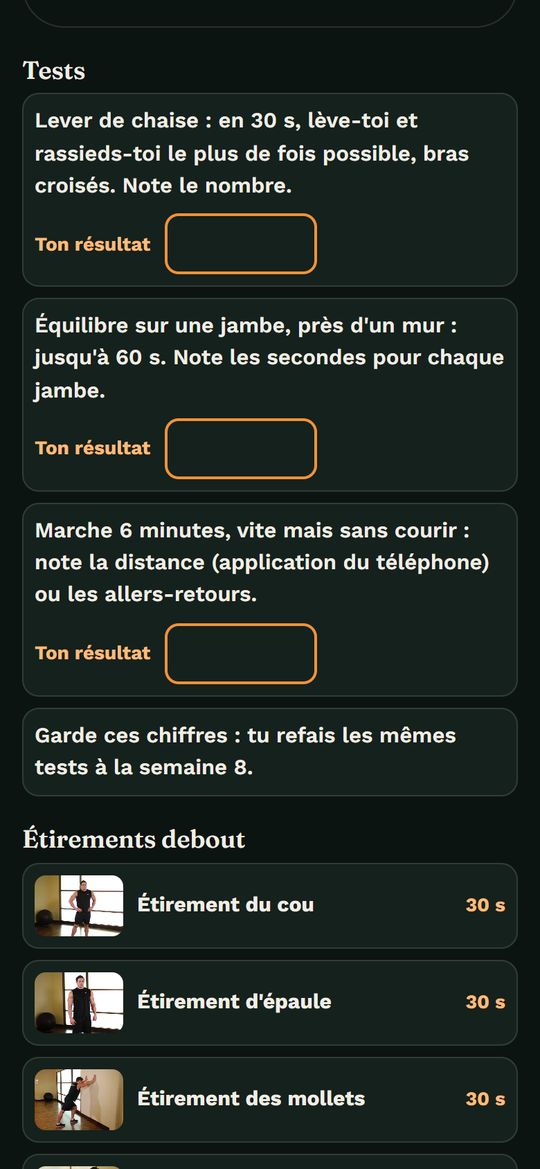 Les tests de départ